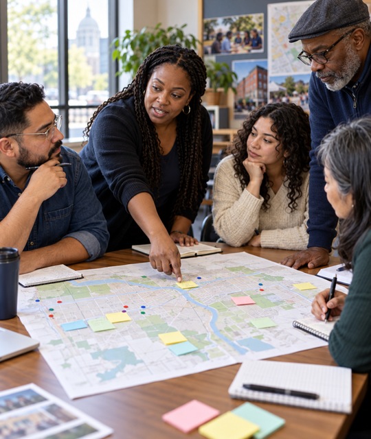 Community organizers plan regional outreach together.
