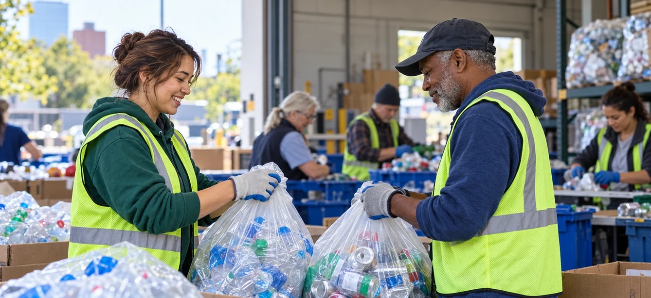 Community volunteers sorting recyclables at a local collection event