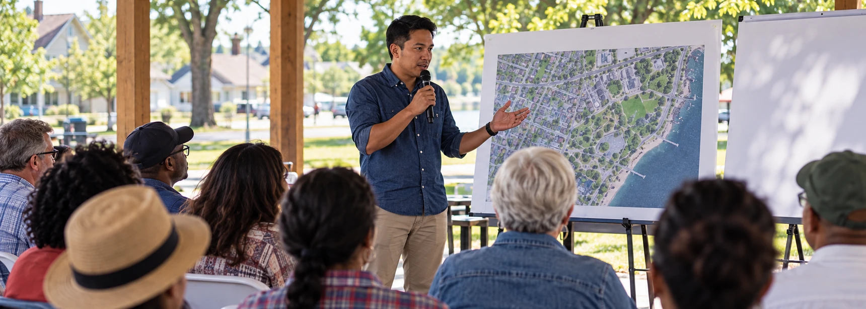 American residents participating in a community planning meeting