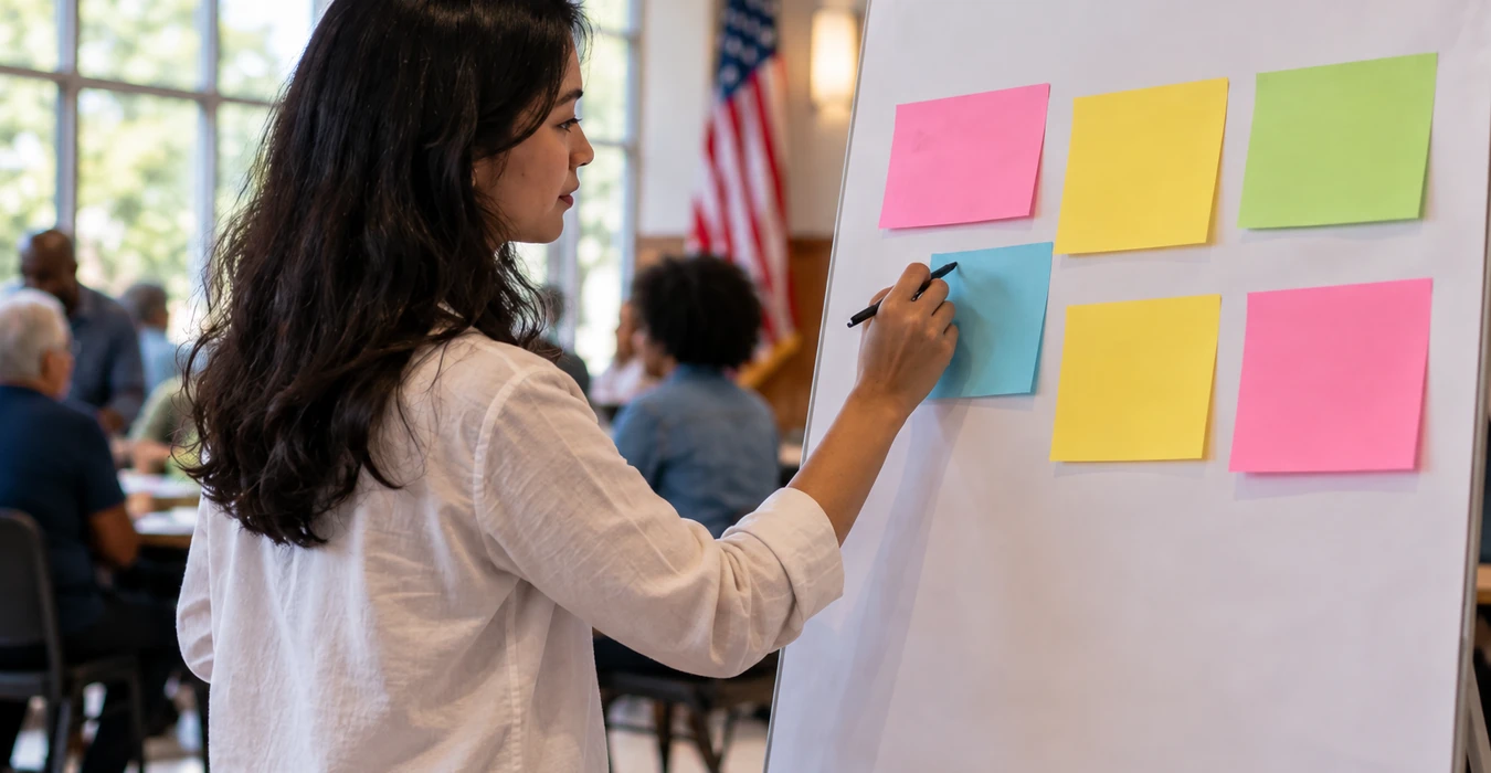 A participant organizes proposals for community action.