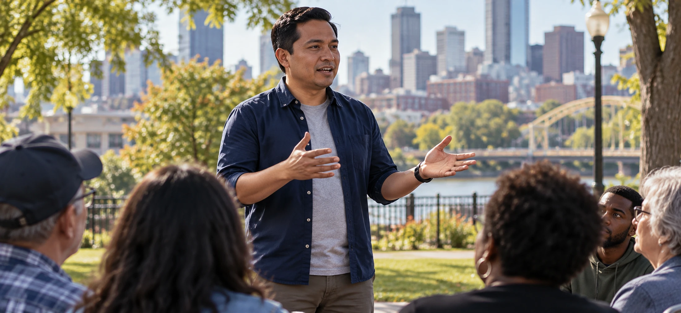 A community facilitator addressing residents in the United States