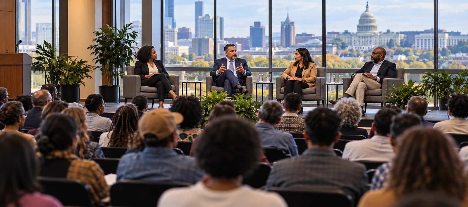 Panel dialogue connects public officials and community representatives.