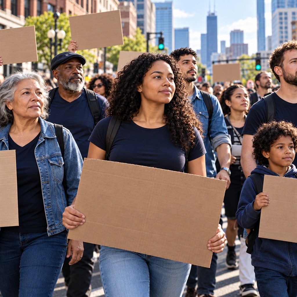 Community members take part in a peaceful social justice march.