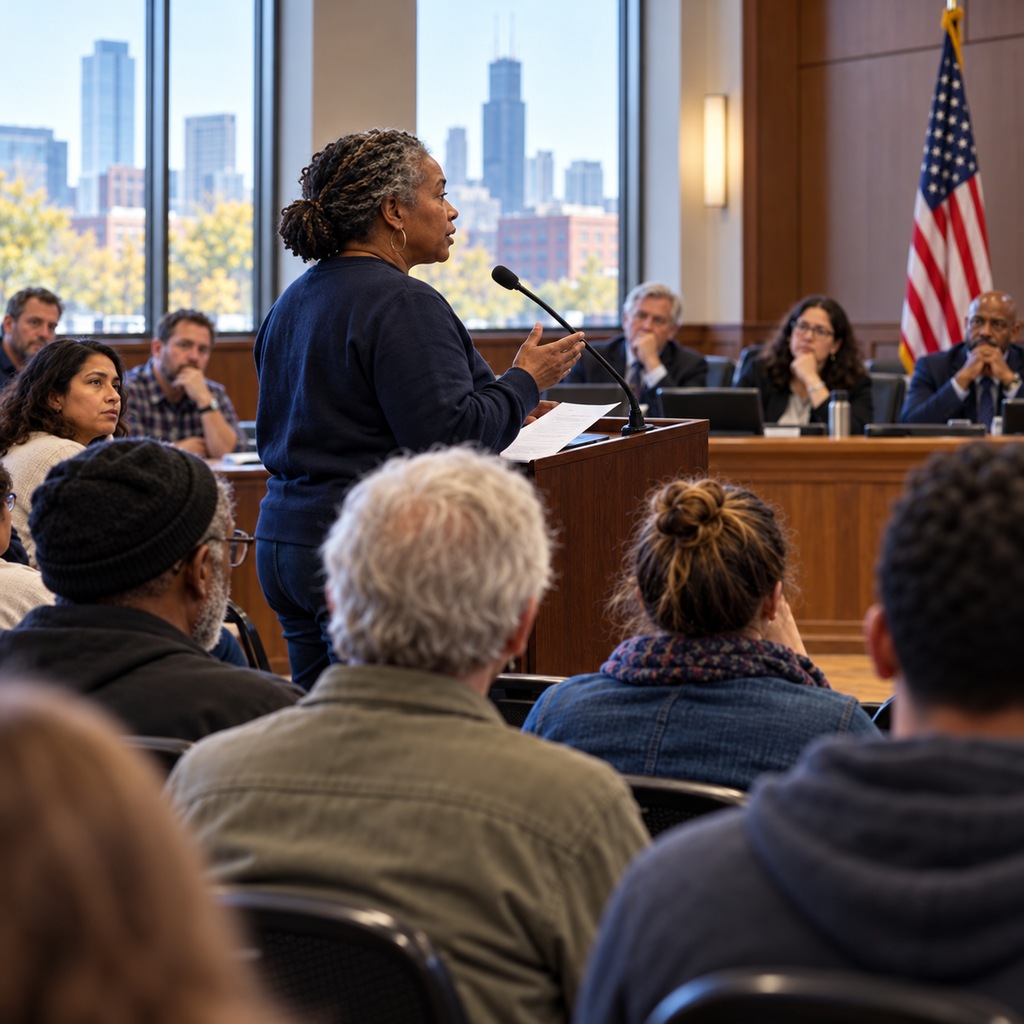A resident speaks during a local public hearing.