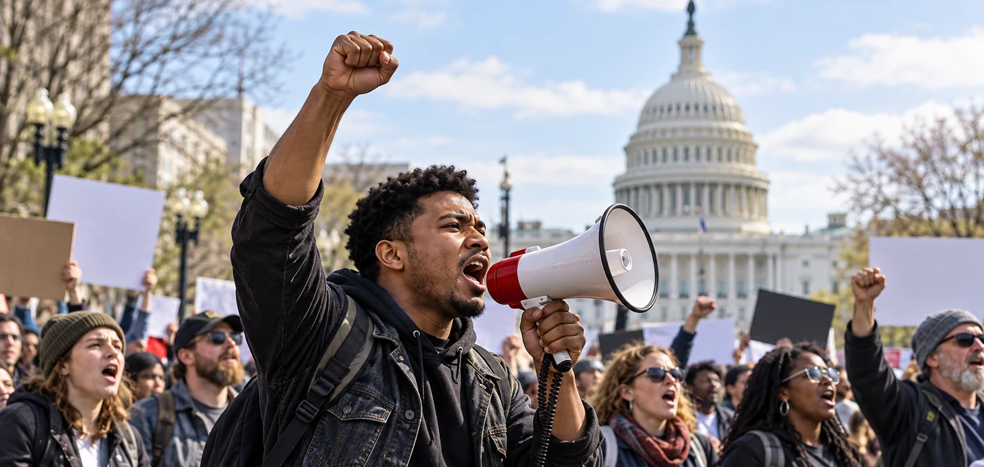American workers mobilizing for fair working conditions in a U.S. city.