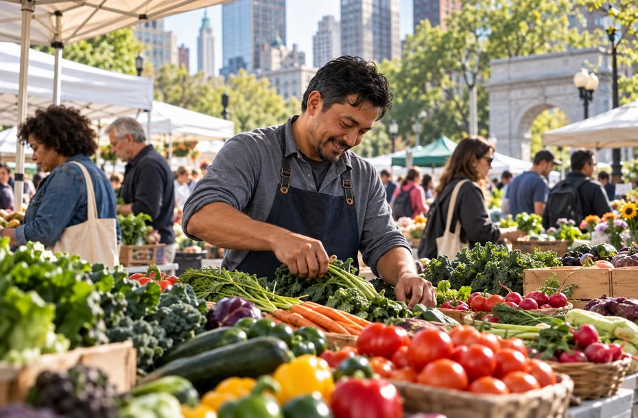 Small business vendor at a traditional American produce market