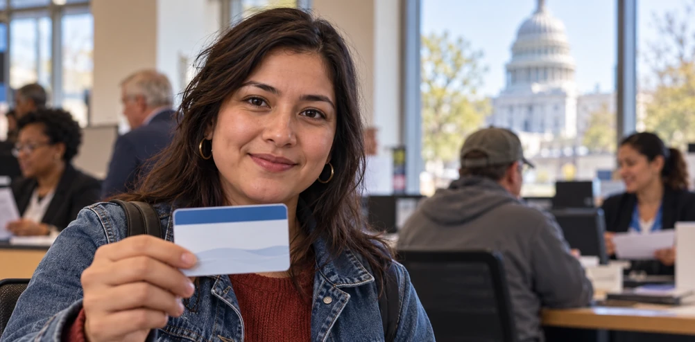 American woman accessing national health insurance