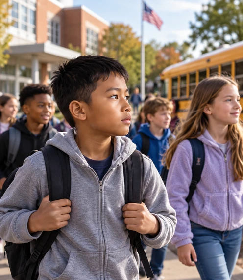 Schoolchildren in the United States, where educational access shapes future opportunities.
