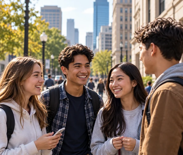Students in an American urban setting.