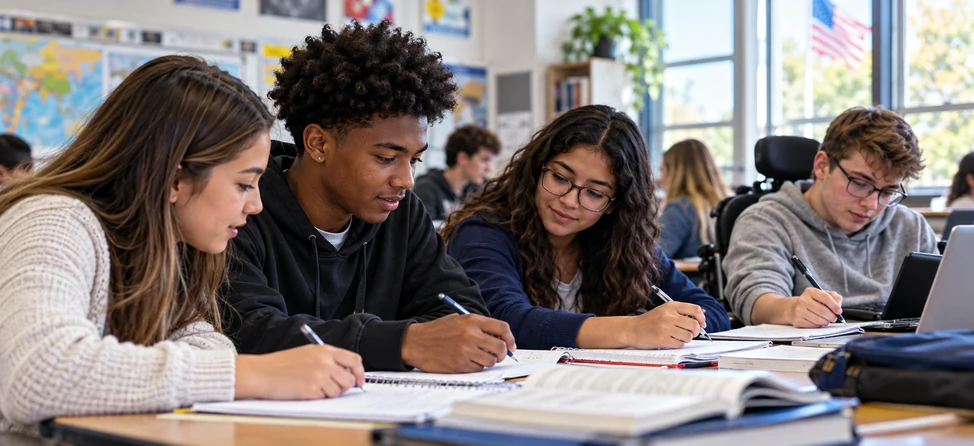 Students working together in an American learning environment.