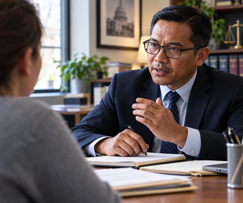 Legal adviser discussing civil rights options with a client in the United States