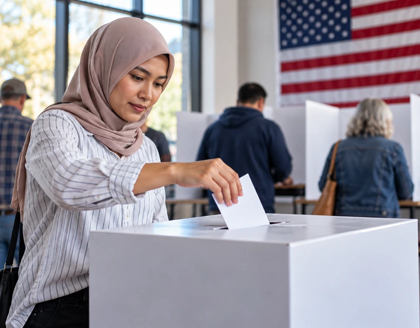 American citizen casting a ballot at a polling station
